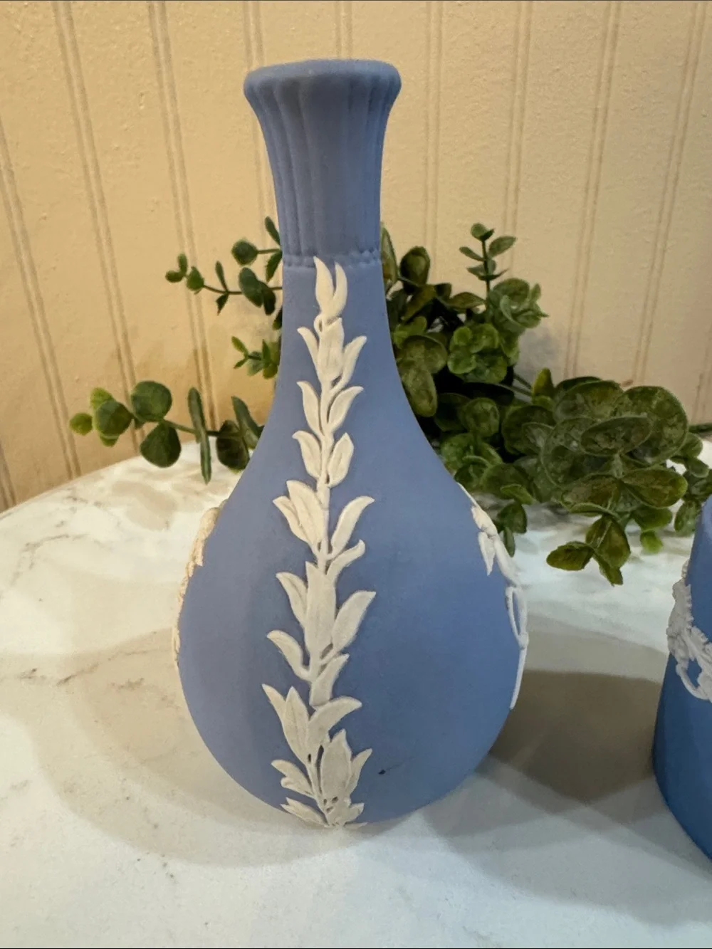 Set of 2 Vtg Jasperware Wedgewood Bud Vase Cherub and Toothpick Cigarette Holder